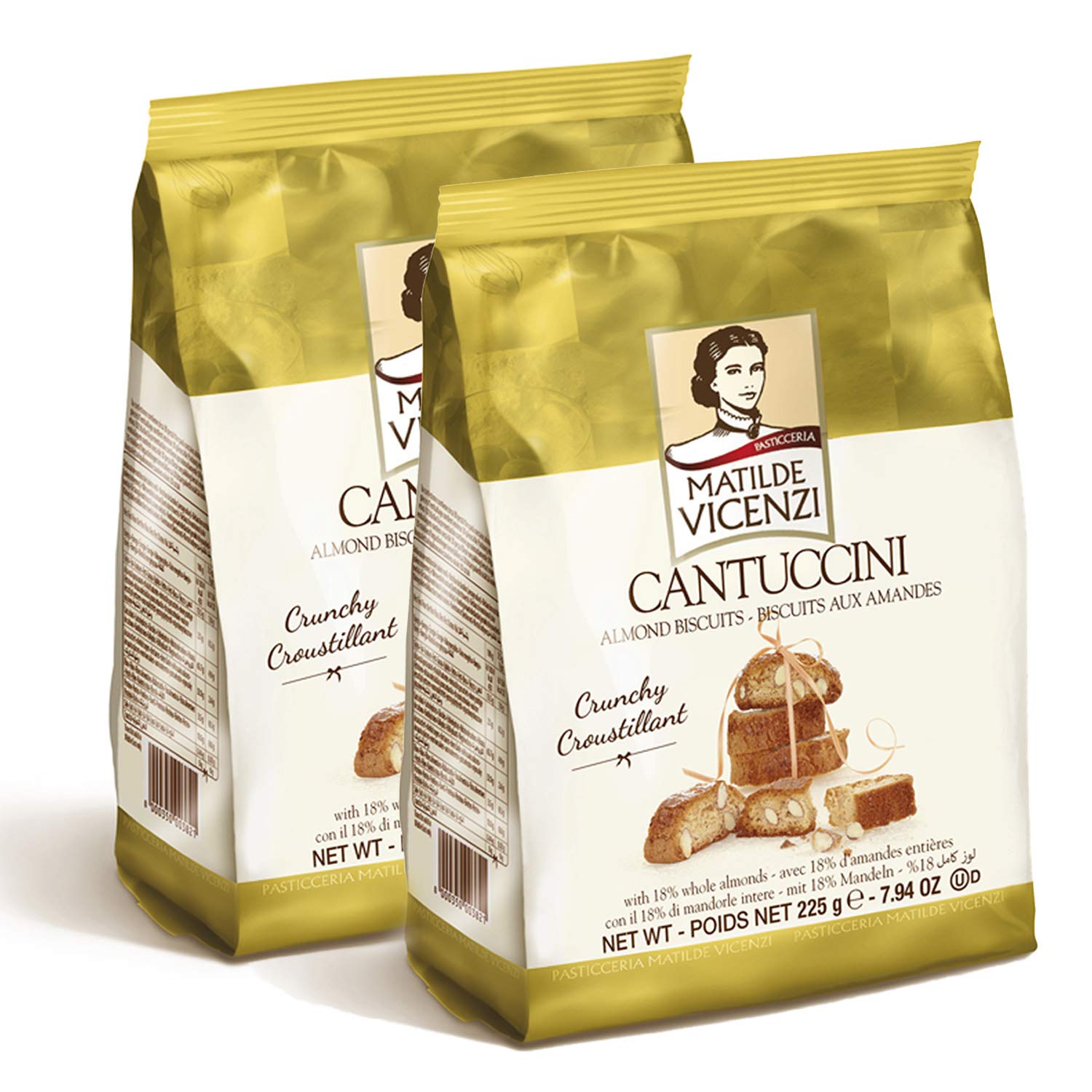 Cantuccini Biscotti by Matilde Vicenzi | Gourmet Italian Almond Mini Biscotti Cookies| Made in Italy | 7.94oz (225g) Bag-2 Pack | All-Natural, Kosher, Dairy