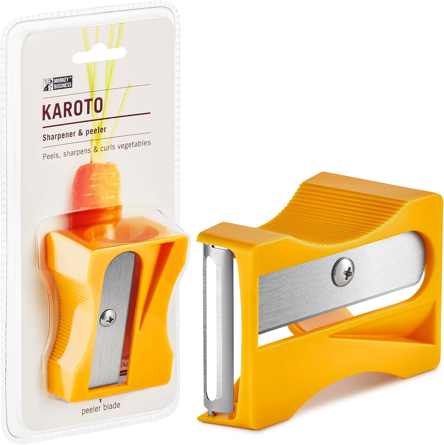 Monkey Business Karoto Carrot Sharpener & Vegetable Peeler – Fun and Unique Kitchen Gadget for Carrots, Cucumbers, and More (Yellow)