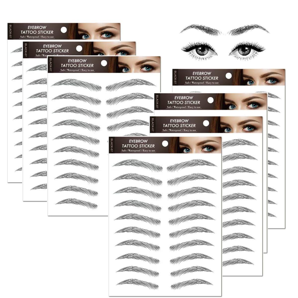 77Pairs Eyebrow Tattoo Stickers 4D Hair-like Waterproof Natural Fake Eyebrow Stickers,Long Lasting Eyebrow Grooming Shaping Perfect for Women and Girls (Black-07)