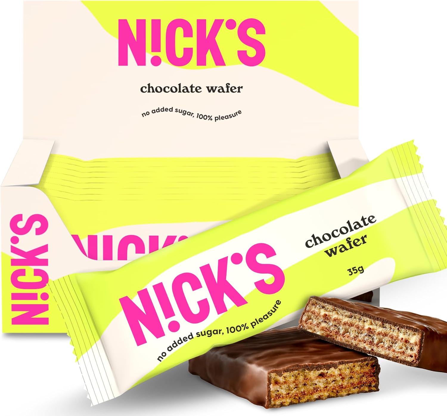 NICKS Chocolate Wafer Bars, Low Carb Biscuits Candy Snack Bar, 165 Calories, No Added Sugar Gluten Free Sweets (9x35g)