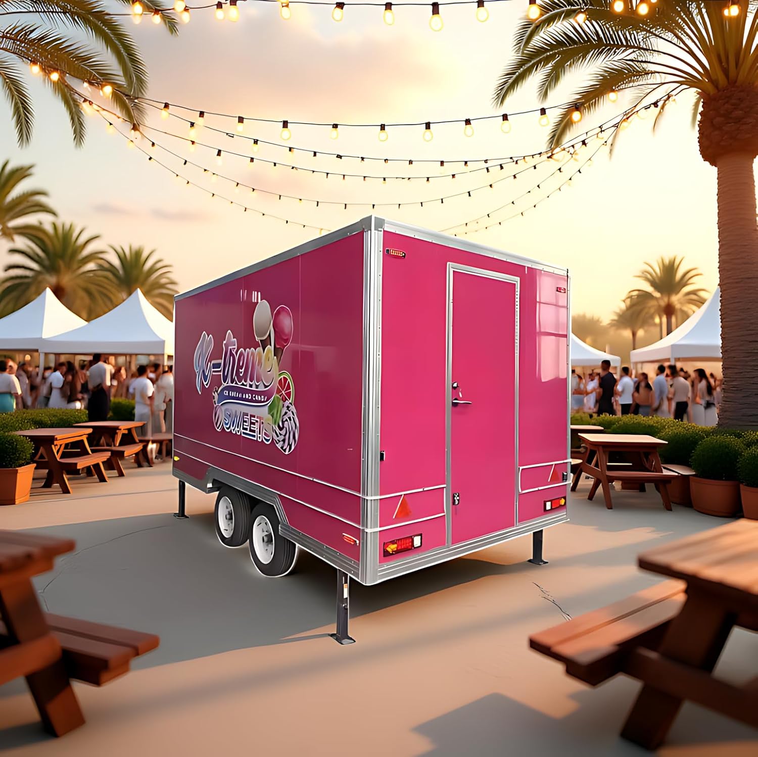 Hot Dog Cart with Wheel Food Truck Trailer with Custom Kitchen Equipment Taco Stand Coffee Trailer Food Cart, Business Use Ice Cream Vendor