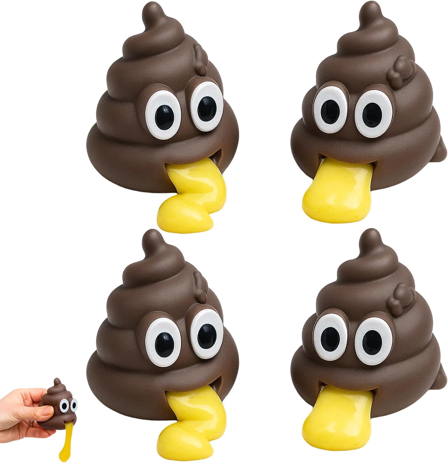 4 Pack Fake Poo Toys, Stretchy Puking Ball Toy Prank Set, Realistic Joke Turd Gag Props for Poo Game, Hilarious Practical Joke Toys for Parties, Office Prank Accessories