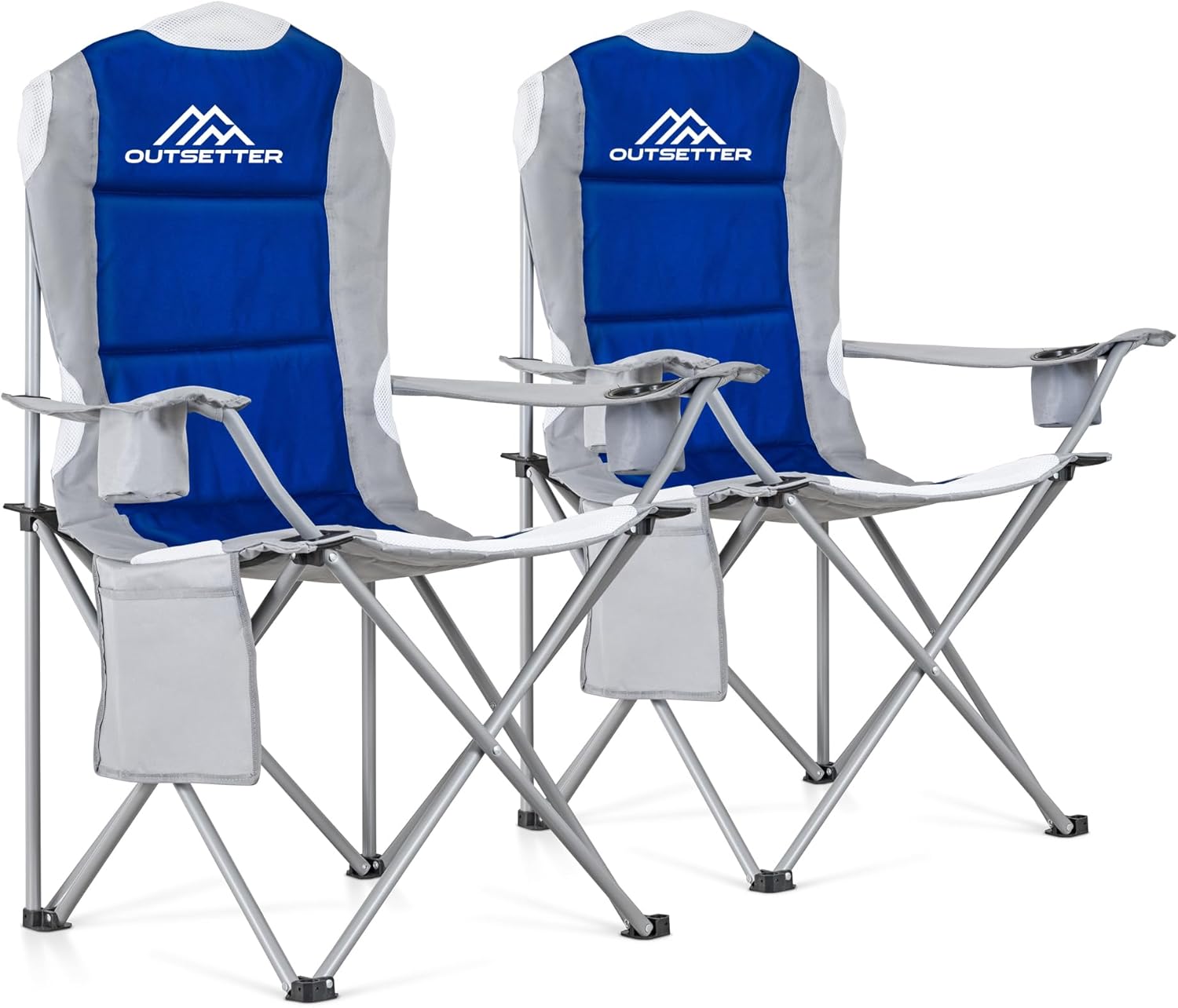 2 Pack Camping Chair,Premium Padded Folding Camping Chair, Outdoor Seats with High Back & Cup Holder & Side Pockets,Waterproof Chair 120kg Weight Capacity for Garden Picnic Beach Directors(Blue)