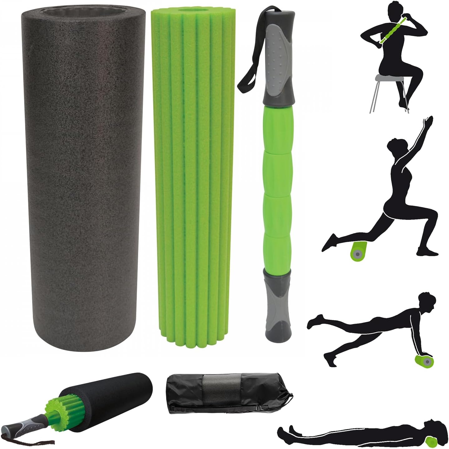 3 Pcs Foam Massage Roller Pilates Physio Yoga Muscle Rehab Trigger Point Gym Fit - 3 in 1 for Back Neck Pain Relief 18 Inch (45cm)