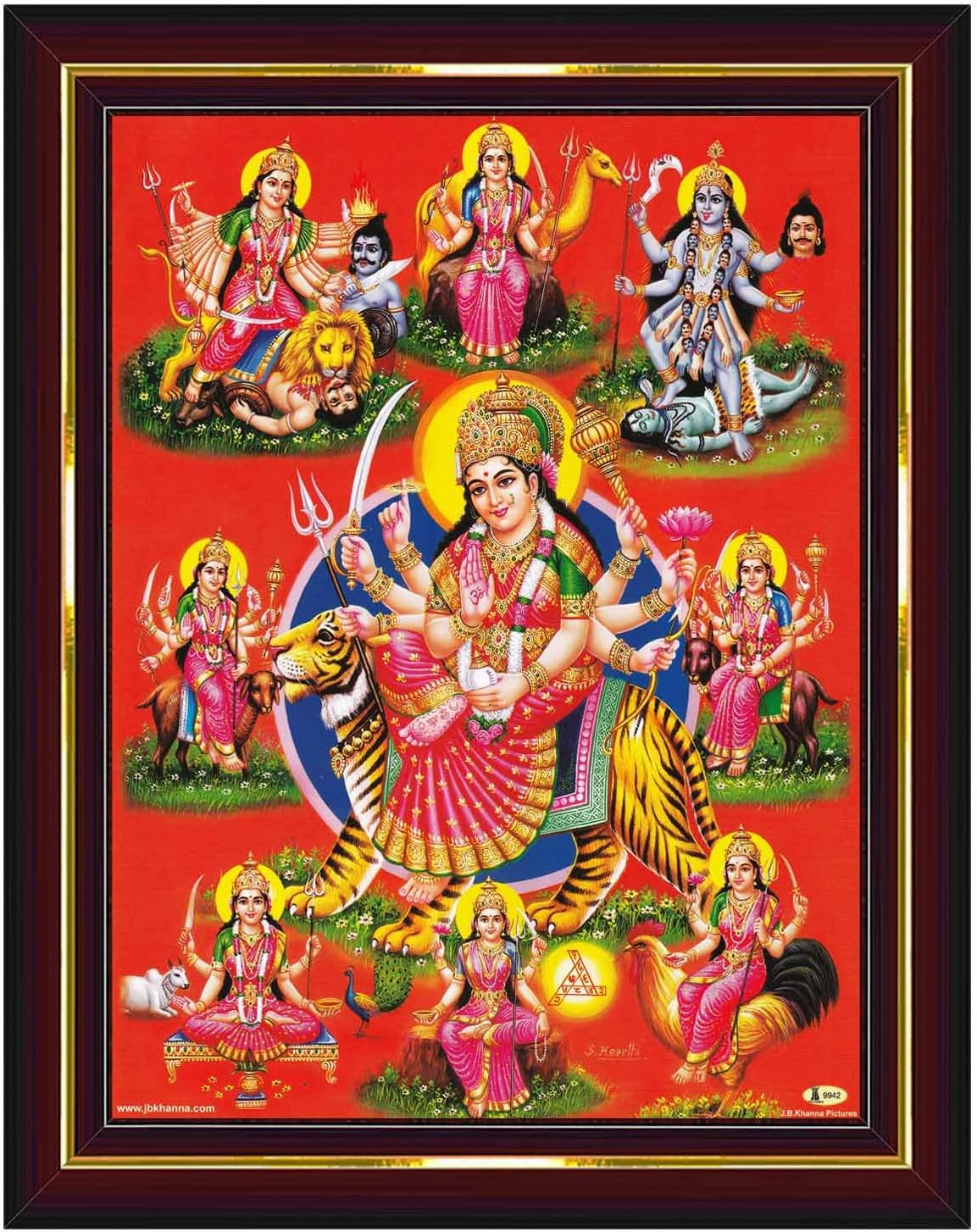 Pavan Photo Laminations Durga Maa Mata Goddess Nav Navadurga Navdurga Wall Painting Framed Home Decor (Wood,Matte,Brown,Small Size,6 x 8 Inch) B168S