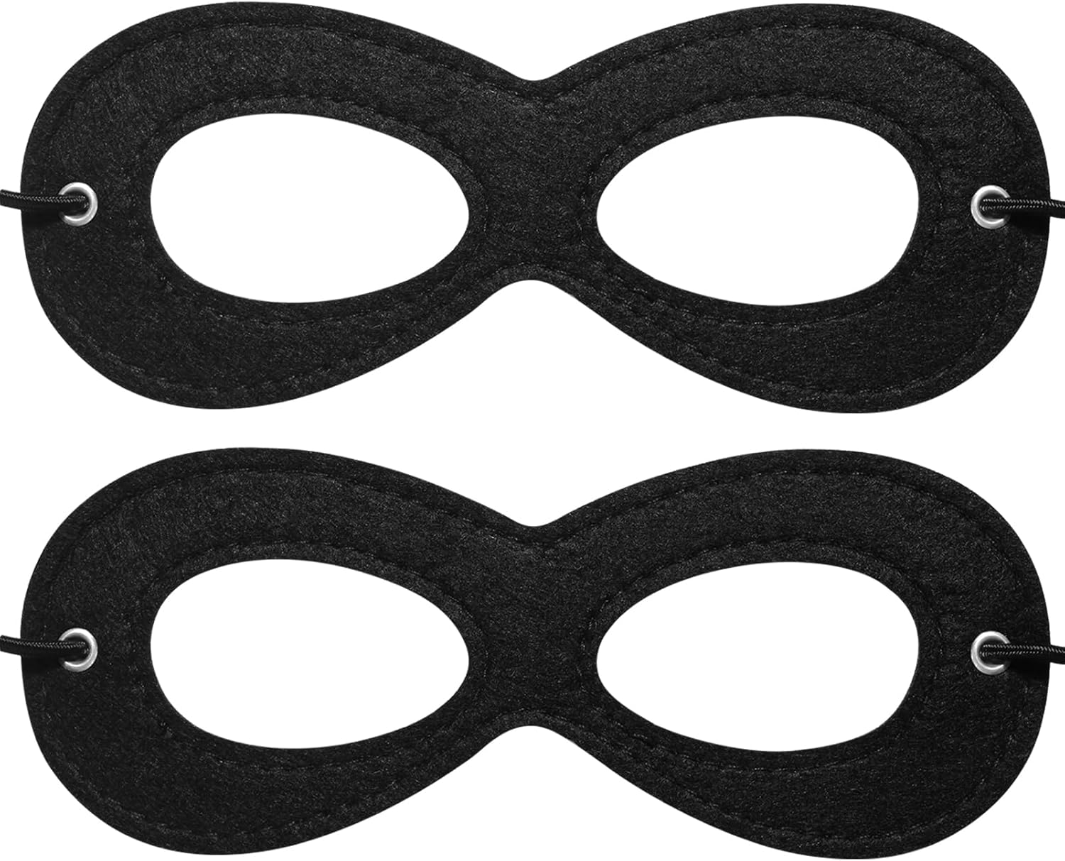 Superhero Black Eye Masks - Felt Halloween Dress Up Masks, Adjustable Black Masks with Elastic Rope - Great Party Cosplay Accessory - for Superhero Bandit Thief Adult Kids (2 Pcs)