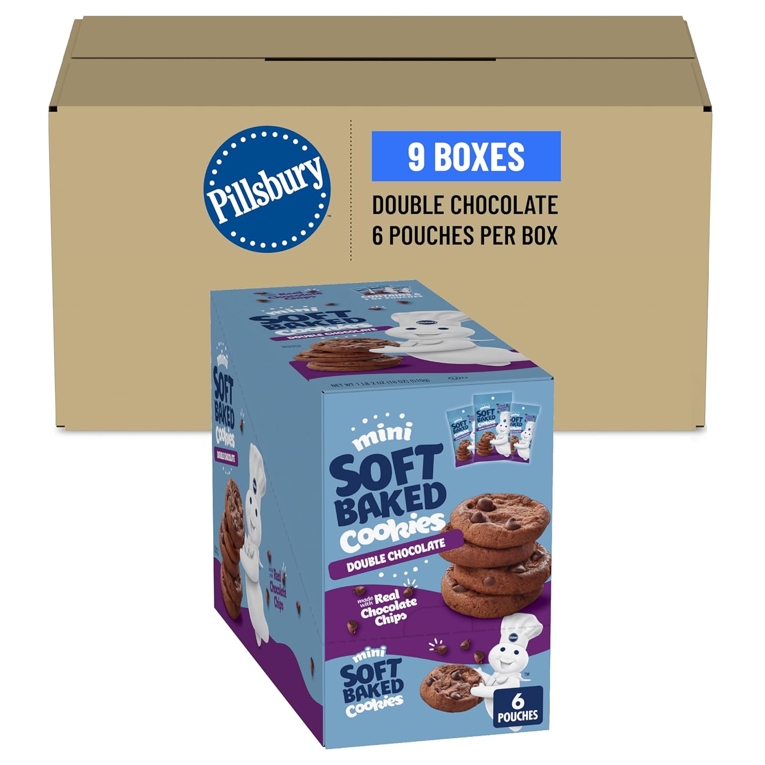 Pillsbury Mini Double Chocolate Cookies, 6 ct, 18 oz (Pack of 9)