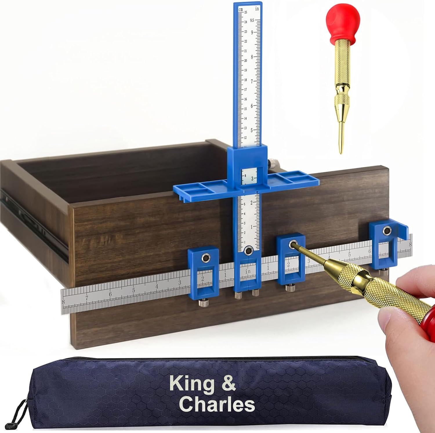 King&Charles Cabinet Hardware Jig, Cabinet Handle Jig with Automatic Center Punch, Cabinet Jig for Handles and Pulls on Drawers/Cabinets, Cabinet Hardware Template Tool Perfect Set.
