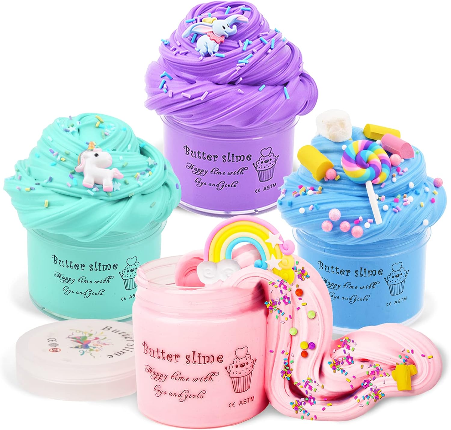 Appoft Soft and Non Sticky Fluffy Putty Slime Kits with Unicorn Candy Rainbow Charms DIY Butter Slime Crafts Set for Kids - Best Toys Gifts
