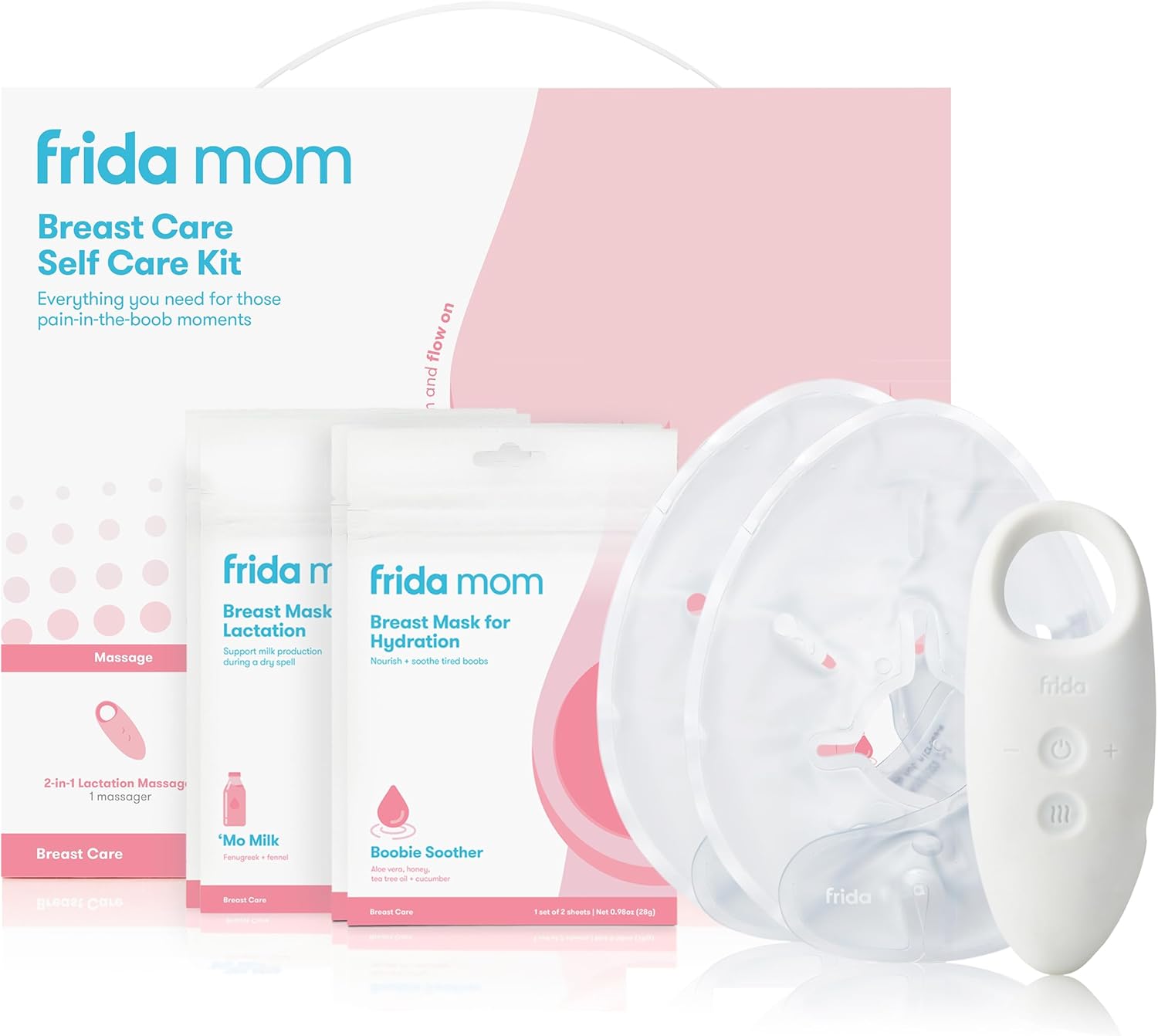 Frida Mom 9pc Breastfeeding Essentials Kit for Lactation Support & Nipple Relief, Includes Lactation Massager, Heating Pads, Breast Masks for Hydration & Milk Flow, Postpartum Essential Gift Set