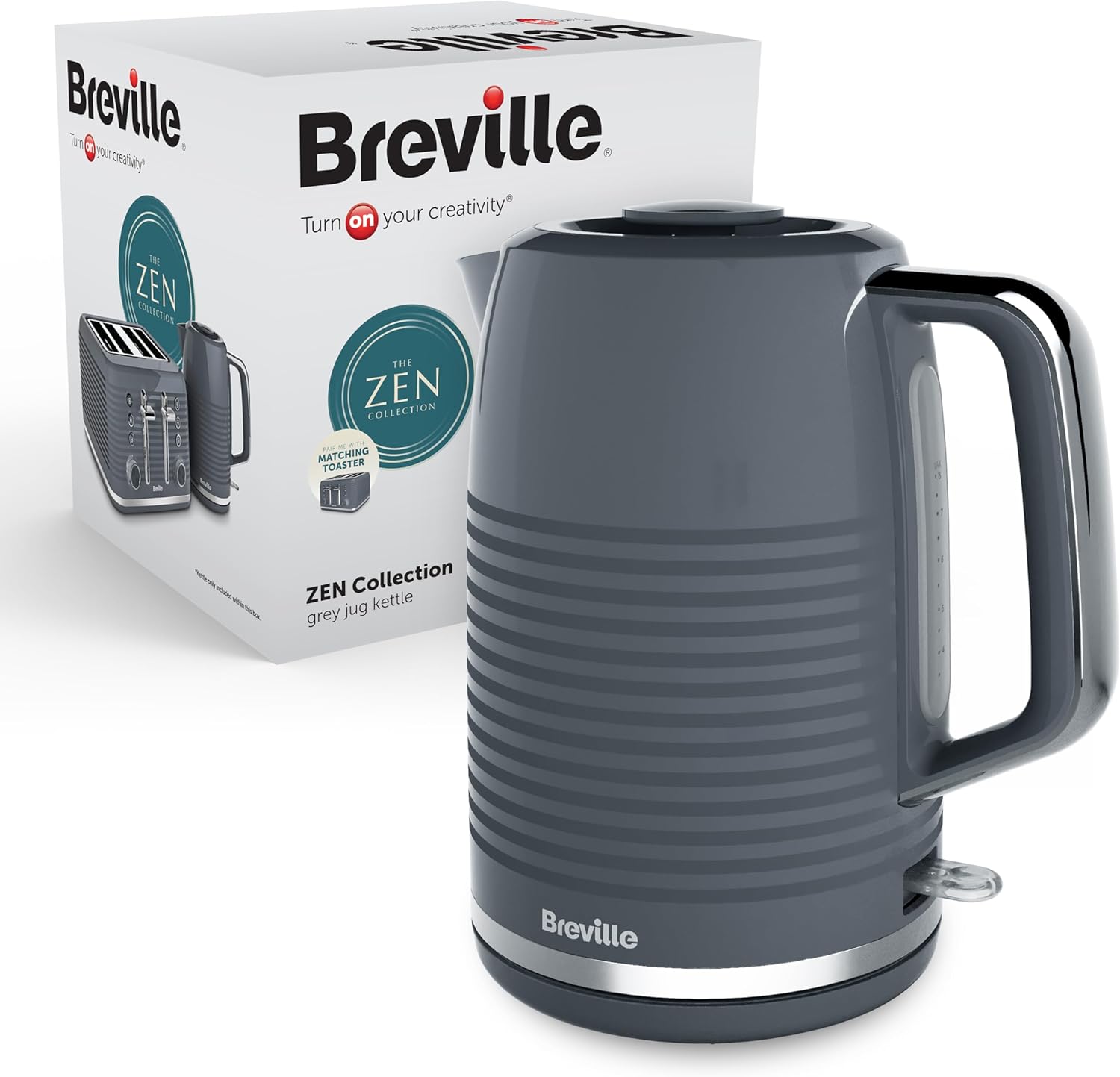 Breville Zen Grey Electric Kettle | 1.7L | 3kW Fast Boil | Grey & Silver Chrome [VKT250]