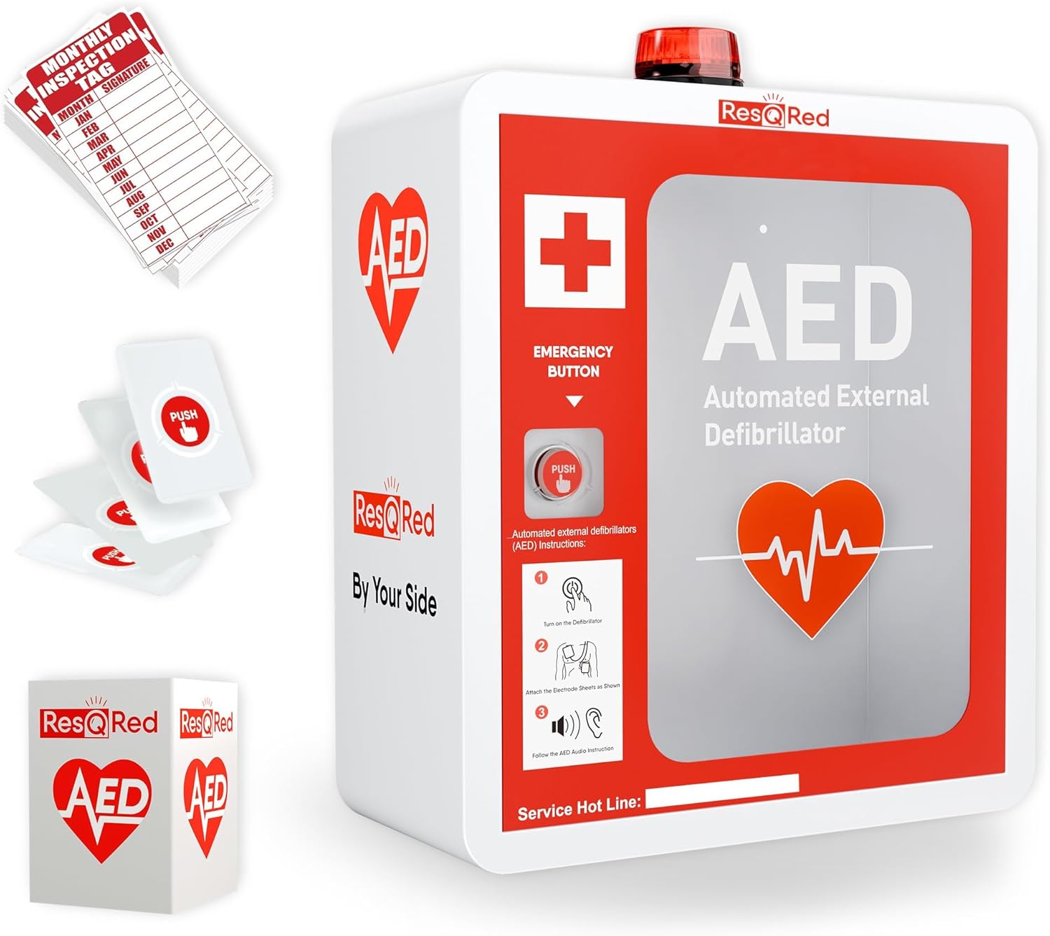 AED Defibrillator Wall Mounted Cabinet with Metal AED Projecting Sign, Steel Storage Cabinet with Quick Accessible Door, Alarm System, Fits All Brands AED Defibrillator, for Office, Hospital