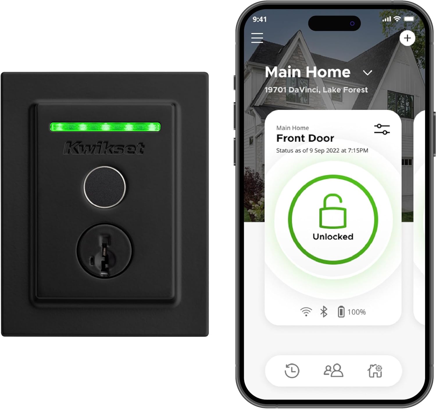 Kwikset Halo Touch Fingerprint Wi-Fi Smart Lock, Keyless Entry Door Low Profile Deadbolt, Geofence Auto-Unlock, Grade AAA Certified, No Hub Easy Install, Matte Black Lifetime Finish Warranty, Square