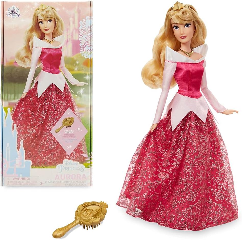 Disney Store Official Disney Princess Classic Doll (Aurora from Sleeping Beauty), 11 Inches, Includes Brush with Molded Details, Fully Posable Toy in Classic Outfit - Disney Princess Toys for Girls