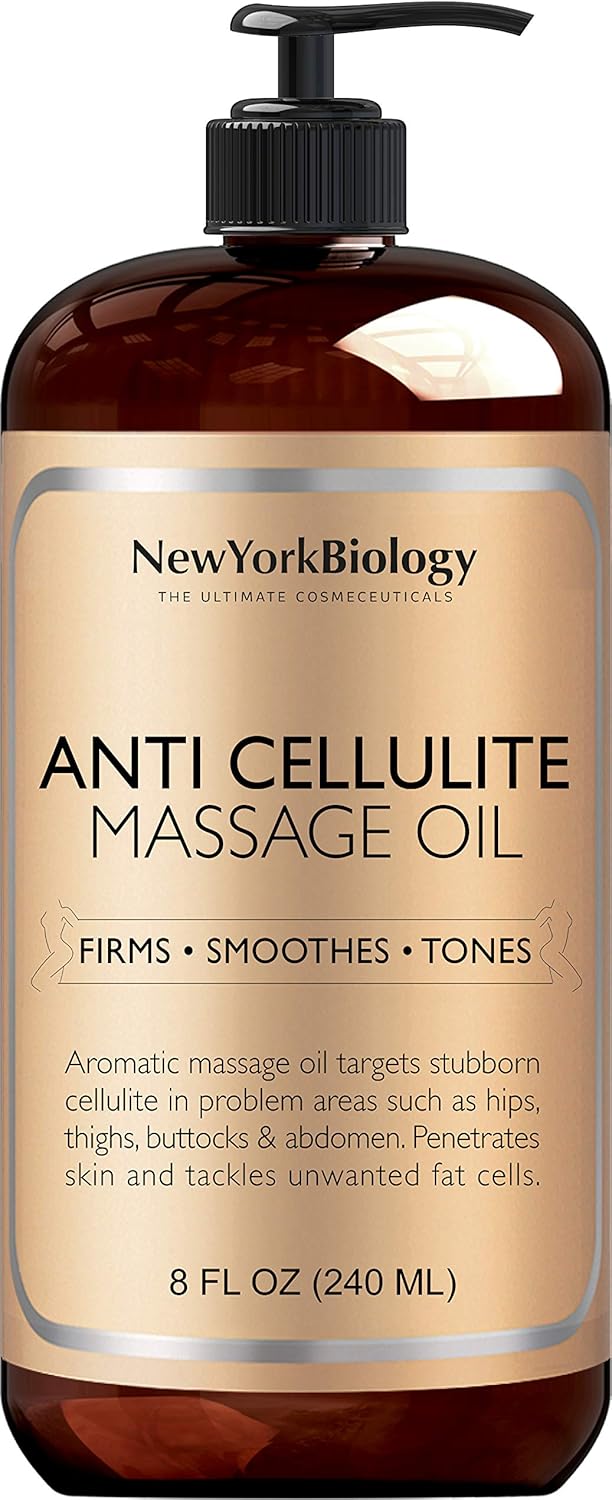 New York Biology Anti Cellulite Massage Oil 240 ml – Made with 100% Natural Oils – Body Oil for Massage Therapy, Muscle Relaxation and Deep Tissue