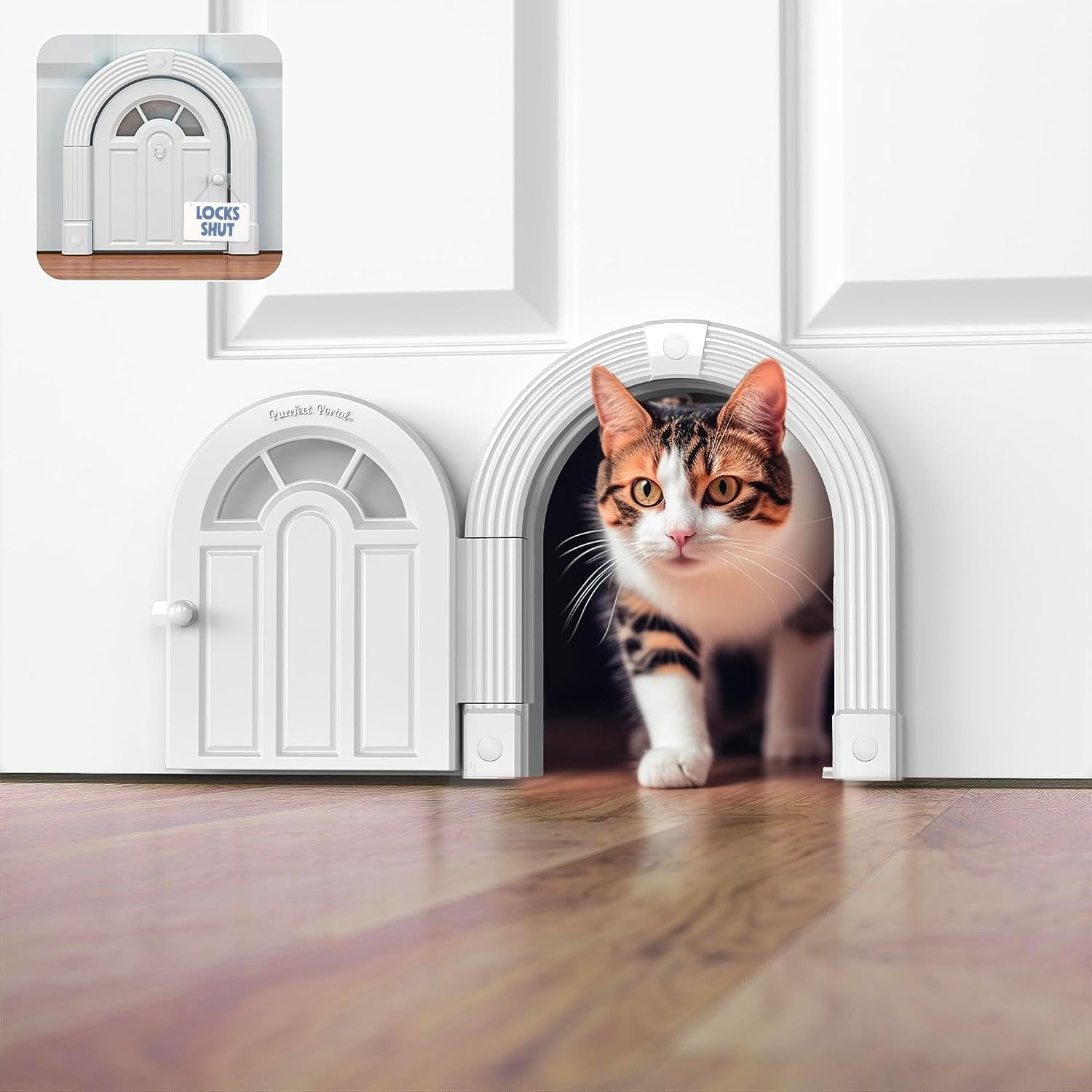 Purrfect Cat Door - No-Flap Interior Door for Cats Up to 20 lbs, Easy DIY Setup, Secured Installation in Minutes, No Training Needed
