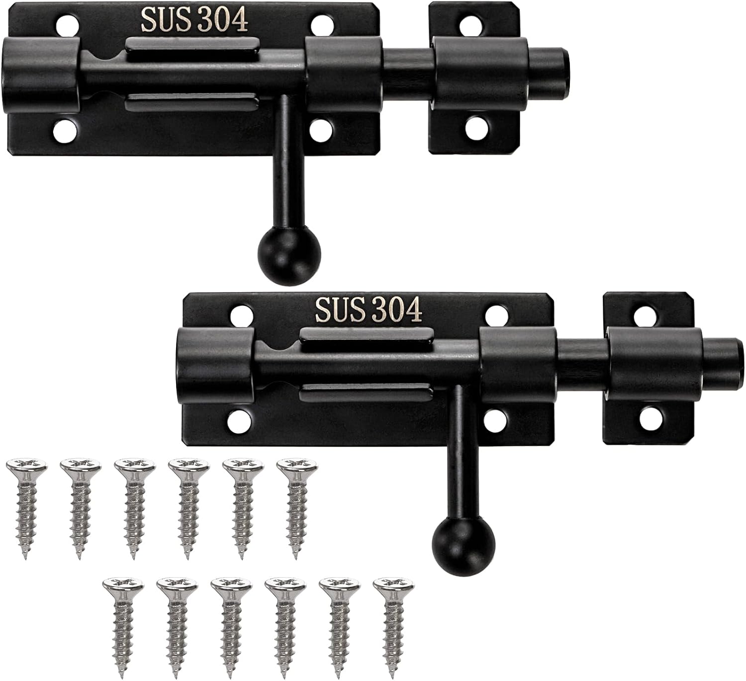 2 Pack Door Bolt Latch, Heavy Duty Stainless Steel Slide Door Lock with Padlock Hole, Thickened Gate Latches Safety Door Bolt Latch Lock for Wine Cabinet, Bathroom, Garage, Closet Door