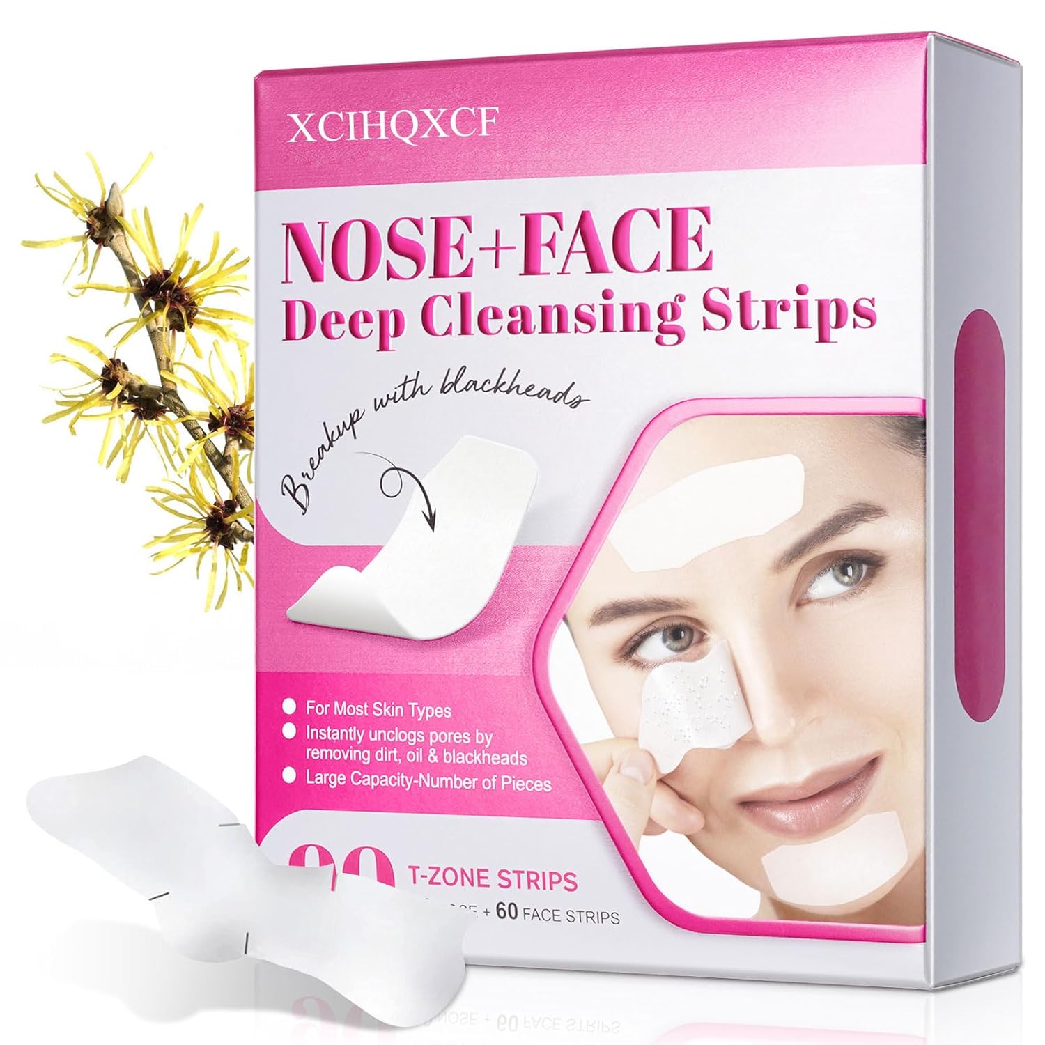 Nose Strips Blackhead Remover, 90pcs Blackhead Remover Strip with Natural Charcoal, Pore Strips Nose for Removal