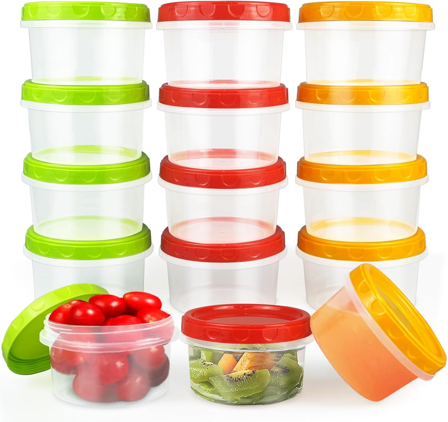 15Pcs 250ml/8oz Small Plastic Food Container with Lids, Mini Snack Containers Snack Pots, Reusable Deli Containers Food Storage Jars, Dishwasher & Microwave & Freezer Safe