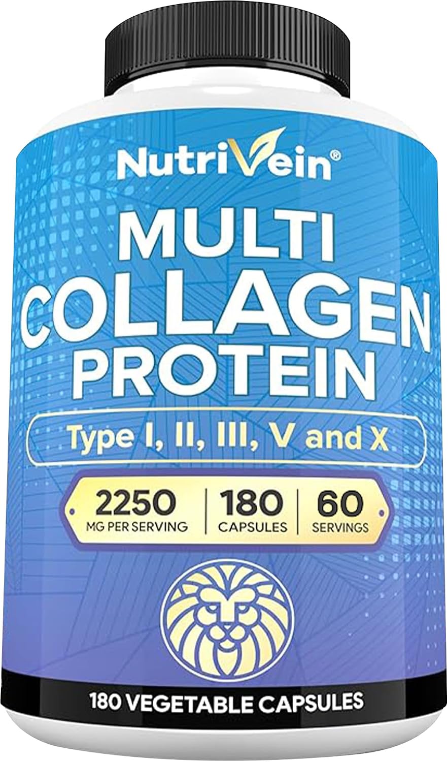 Nutrivein Multi Collagen Peptides Pills 2250 mg - 180 Capsules, 5 Types