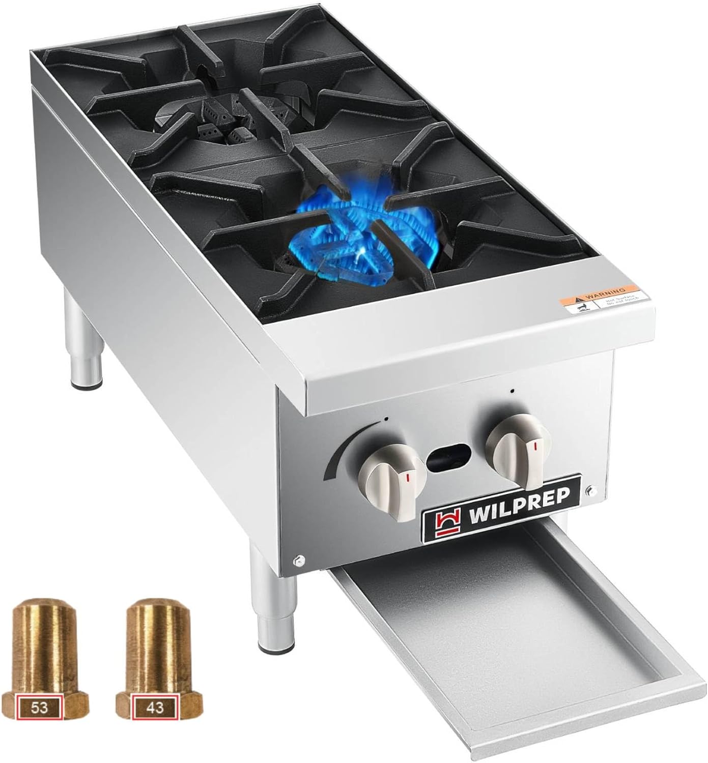 WILPREP Commercial Gas Stove with 2 Burners, Propane and Natural Countertop Cooking Range with Total 56000 BTU, Stainless Steel Hot Plate, Commercial Cooking Equipment for Restaurant