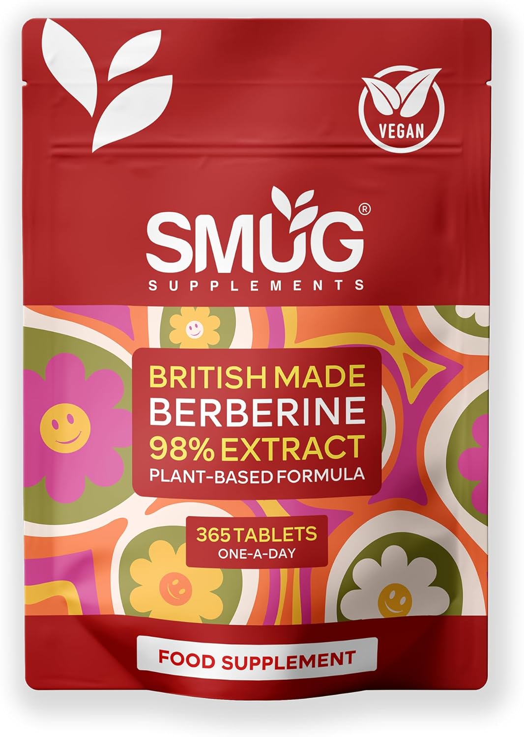 SMUG Supplements Berberine 98% Extract British Made – 365 Micro Tablets One A Day – Plant Based Formula from Berberis Aristata – Vegan, One Year Supply