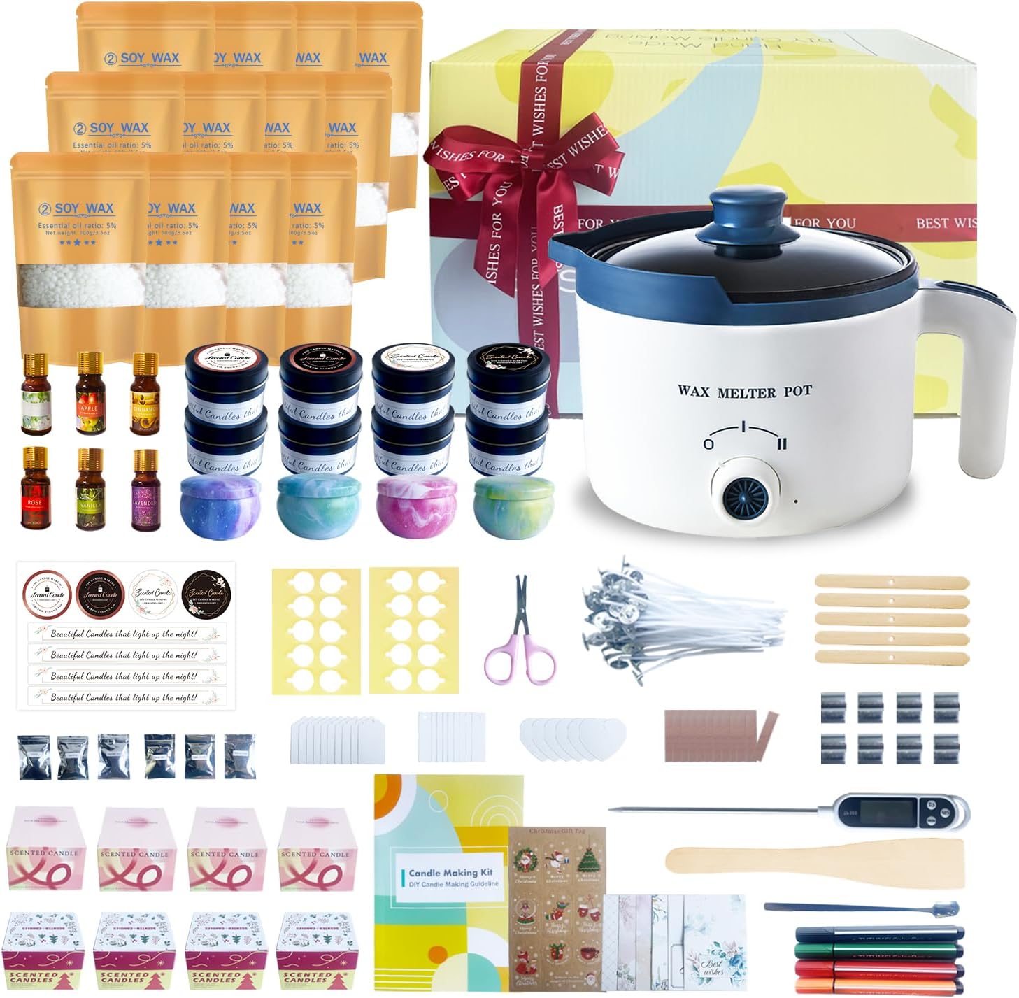 Ksedcon Complete Candle Making Kit with Wax Melter, 12 Packs Soy Wax for Candle Making, DIY Wax Welts Kit for Adult Candle Maker Kit to Make Scented Candles
