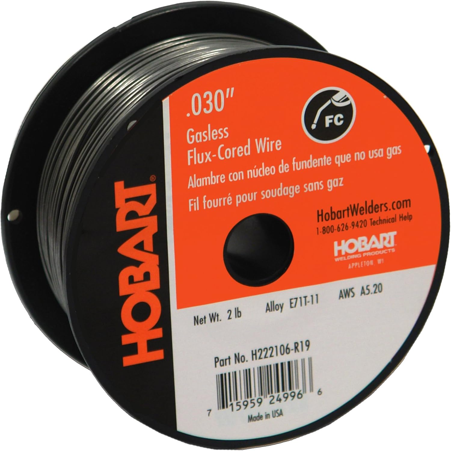 Hobart H222106-R19 2-Pound E71T-11 Carbon-Steel Flux-Cored Welding Wire, 0.030-Inch