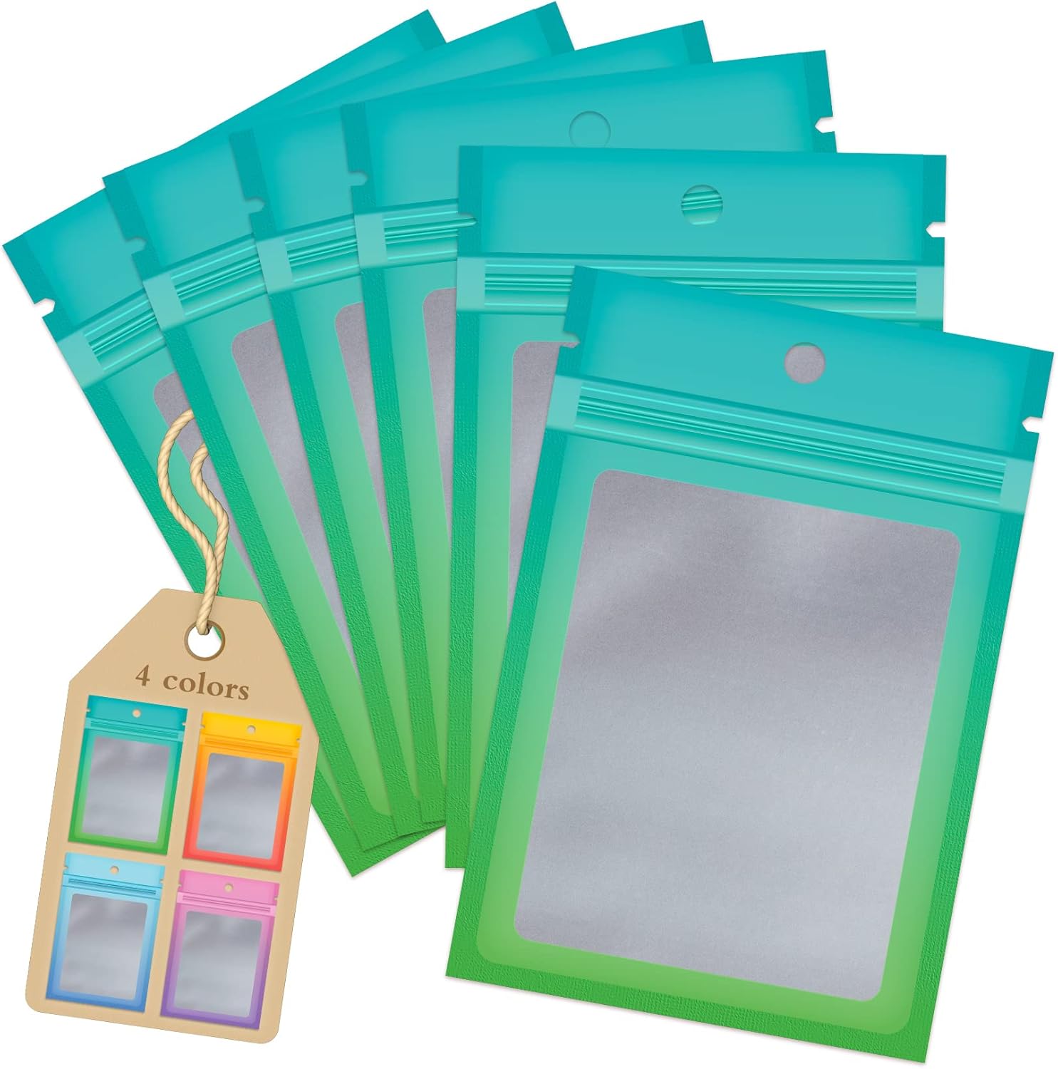 Funfery 100 Pack Smell Proof Resealable Bags for Food Storage,Cute Mylar Clear Bags for Small Business Foil Pouch Zipper Packaging Bag for Sample Jewelry Eyelash Gloss(Blue Green,2.7X3.9in)