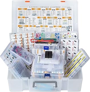 XXXL Electronic Component Assortment Box Kit, 5228 pcs, Capacitors, Transistors, Potentiometers, Diodes, ICs, Inductors, Regulators, Mosfets, Trim Pots, LEDs, PCB, Photoresistors, Terminals, Resistors