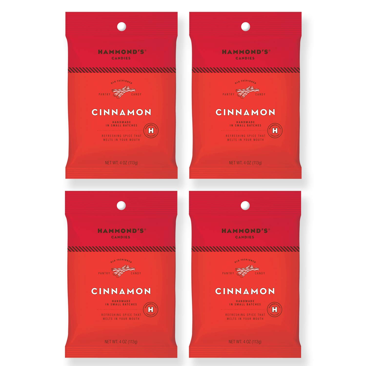 Hammond’s Candies - Old Fashioned Cinnamon Pantry Candies - 4-4 Ounce Bags, Sugar Dusted Cinnamon Drops, Handmade in Small Batches, The Finest Ingredients, Handcrafted in the USA