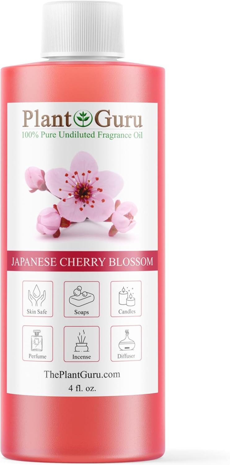 Japanese Cherry Blossom Fragrance Oil 4 fl. oz. Scented Oil for DIY Soap Making, Candles, Bath Bombs, Body Butters. Used in Aromatherapy Diffusers, Burners and Warmers. Add to Lotions and Creams.