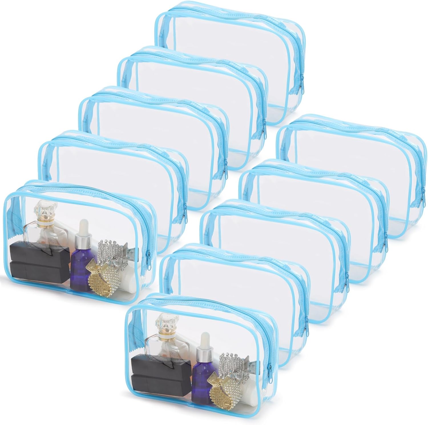 Tbestmax 10 Pcs Clear Cosmetic Bags Makeup Bags Portable Waterproof Travel Toiletry Bags Organizer Blue, 7.5"x 4.8"x 2.3"