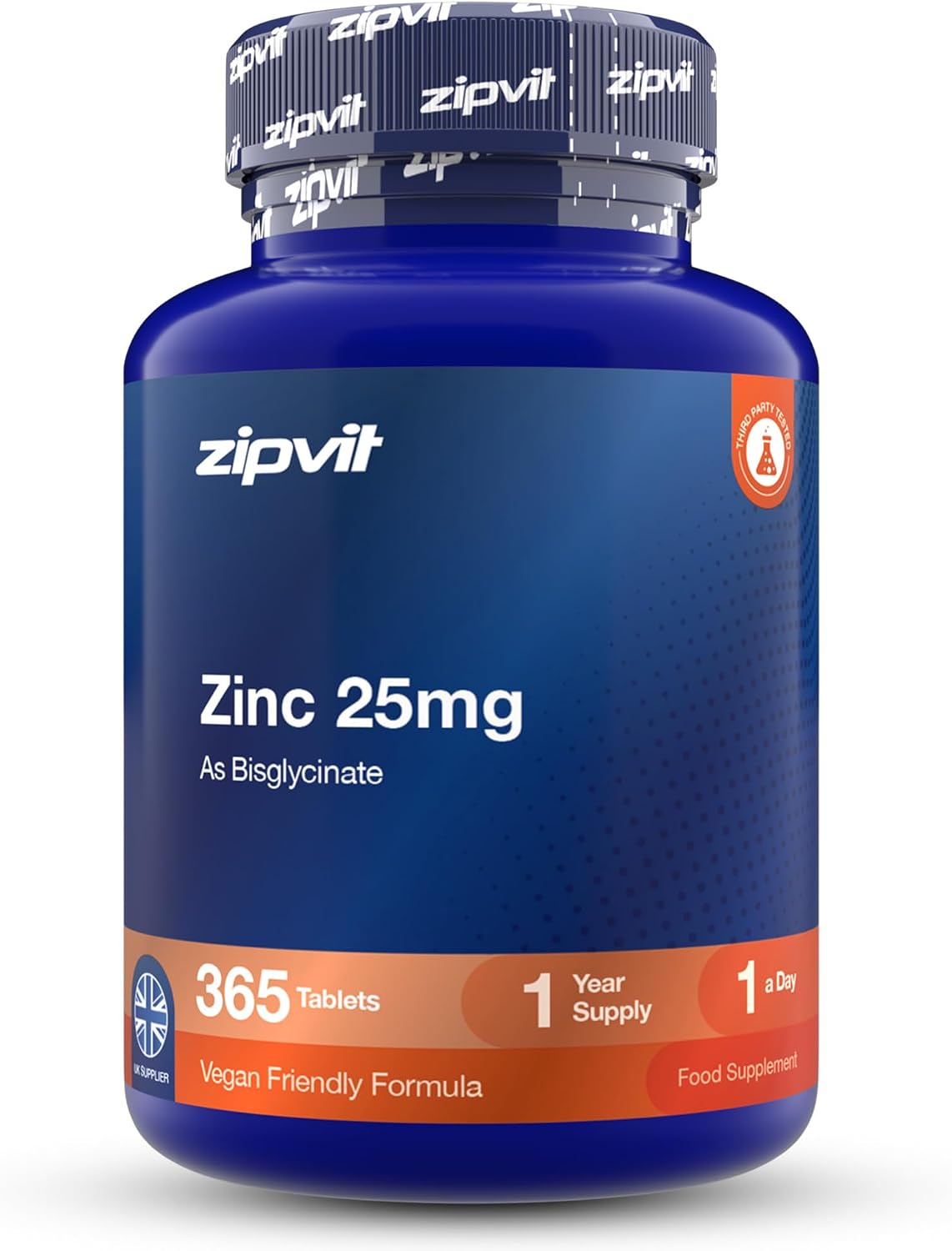 Zipvit Zinc Tablets 25mg as Bisglycinate - 1 Year Supply - Vegan