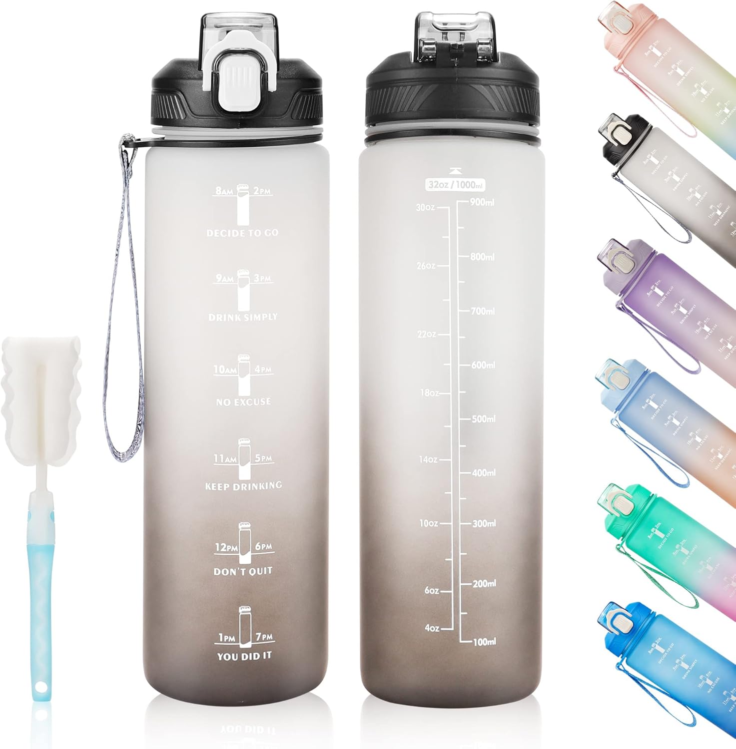 YC Kitchen Water Bottle with Time Marker - 1L Water Bottles with Straw, air up water bottle Leakproof & BPA Free Sports Water Bottle with Carry Strap for Fitness,Gym,and Outdoor Sports