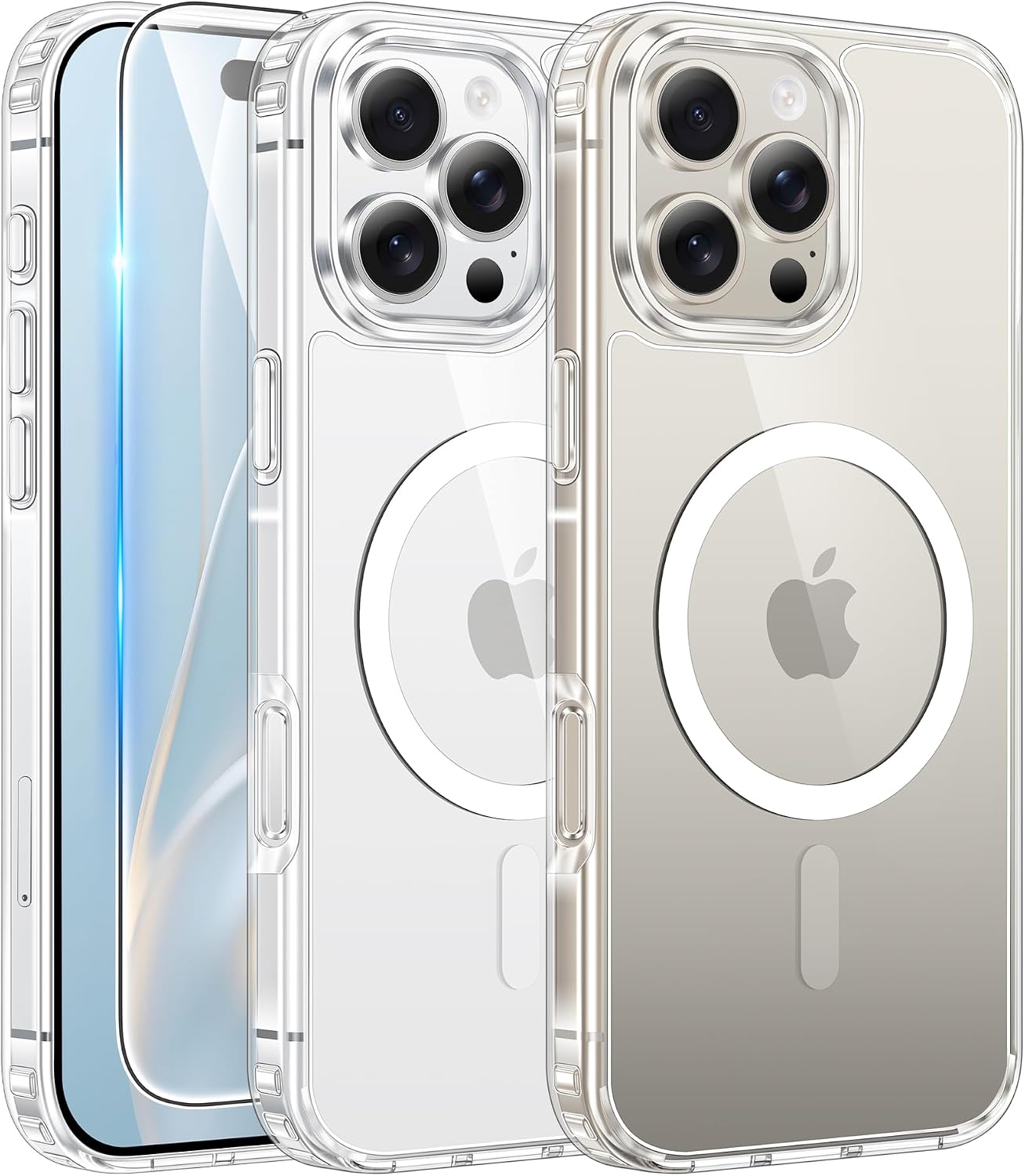 FNTCASE for iPhone 16 Pro Case Clear Magnetic with Screen Protector