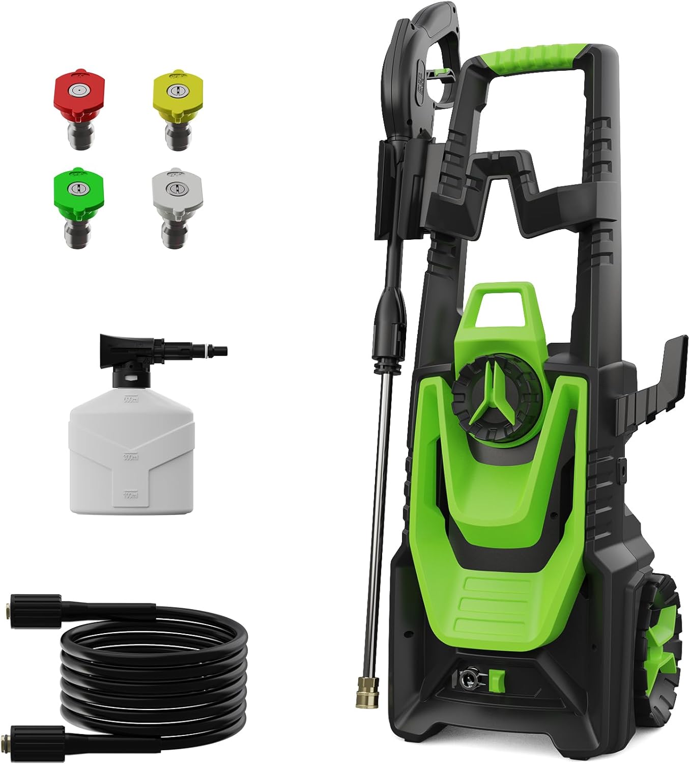 Pressure Washer with 500ML Foam Canno for Car, Road, Yard Cleaning Green