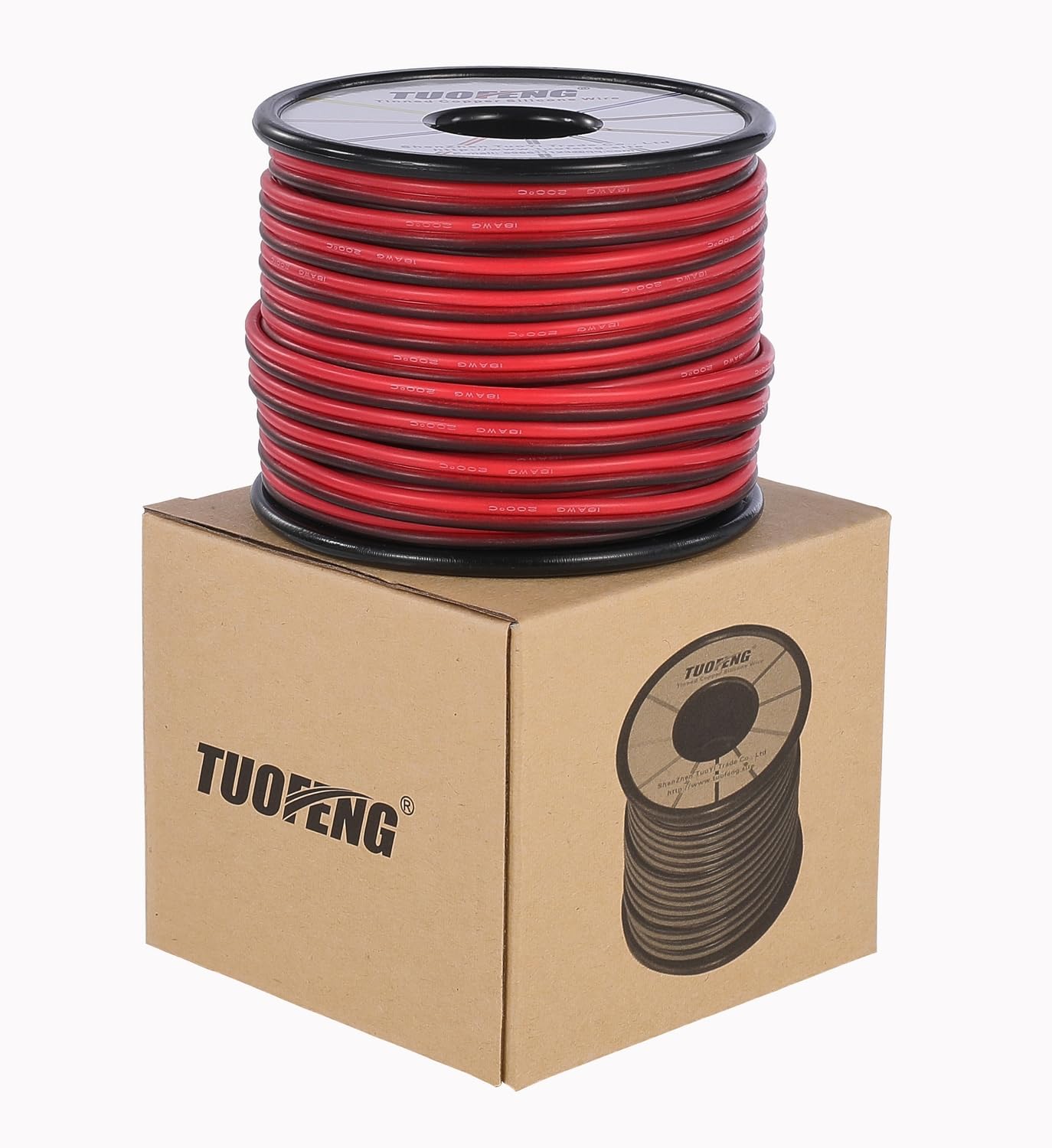 TUOFENG18awg Silicone Electrical Wire Extension Cable Cord 40 Meter Reel [Black 20 m Red 20 m] 2 Conductor Parallel Wire line Flexible 0.8mm² Hook Up Oxygen Free Strands Tinned Copper Wire