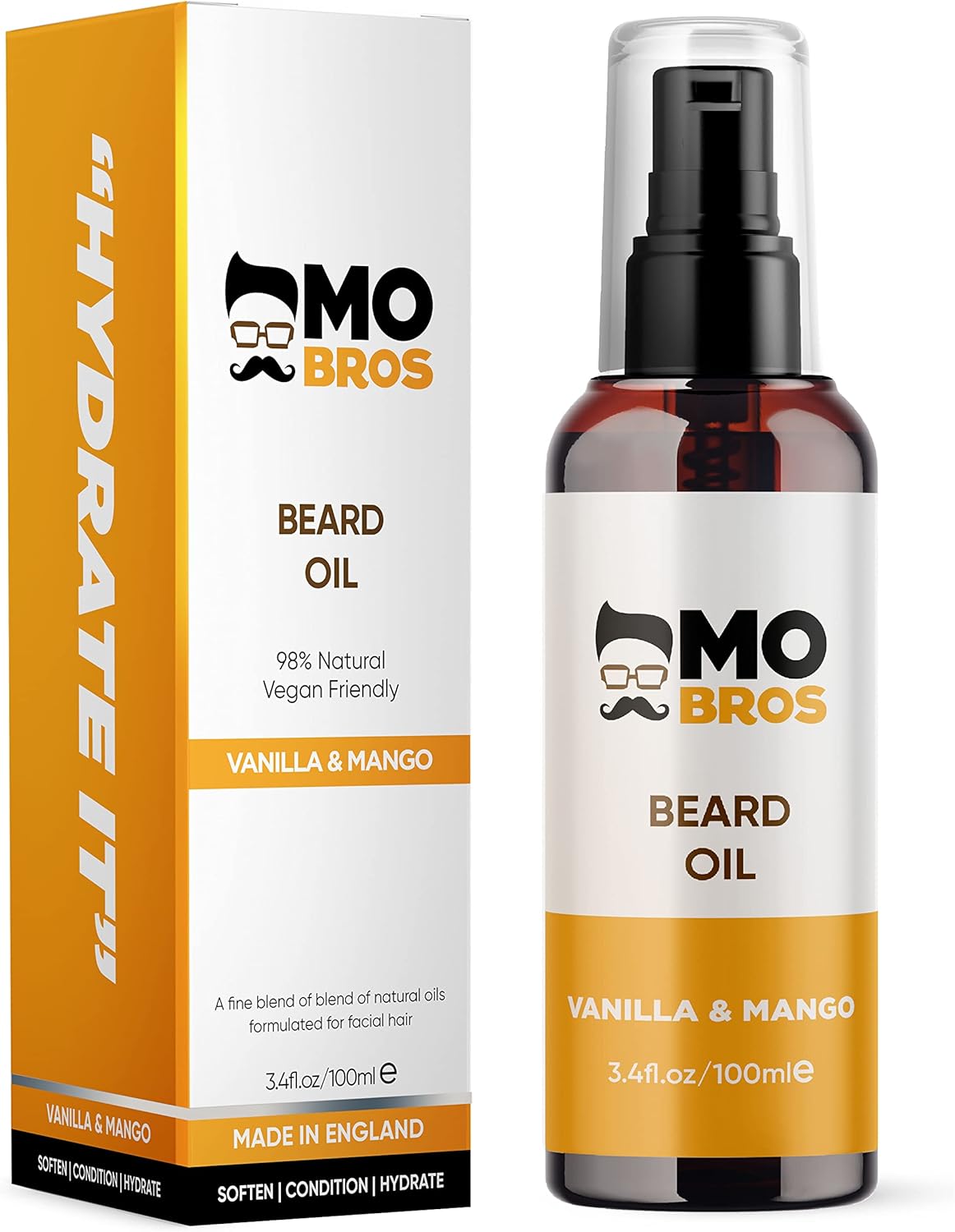 Beard Oil 100ml | Vanilla & Mango | Beard Care for Men | Softens, Hydrate & Conditions Facial Hair | Promotes Growth, Reduces Dryness & Itching