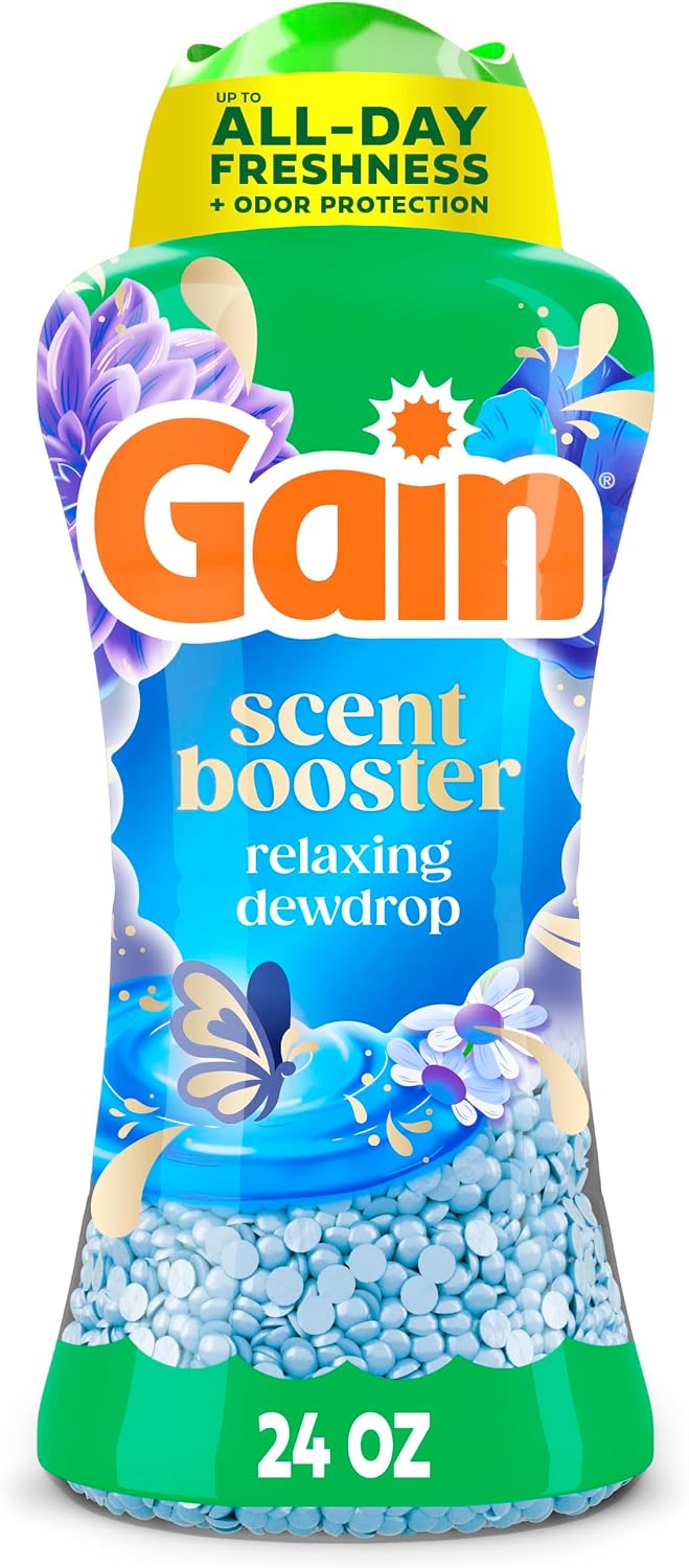 Gain In-Wash Laundry Scent Booster Beads Long-Lasting Fresh Scent Beads All Day Freshness and Odor Protection, Relaxing Dewdrop Scent, 24 oz (Packaging May Vary)