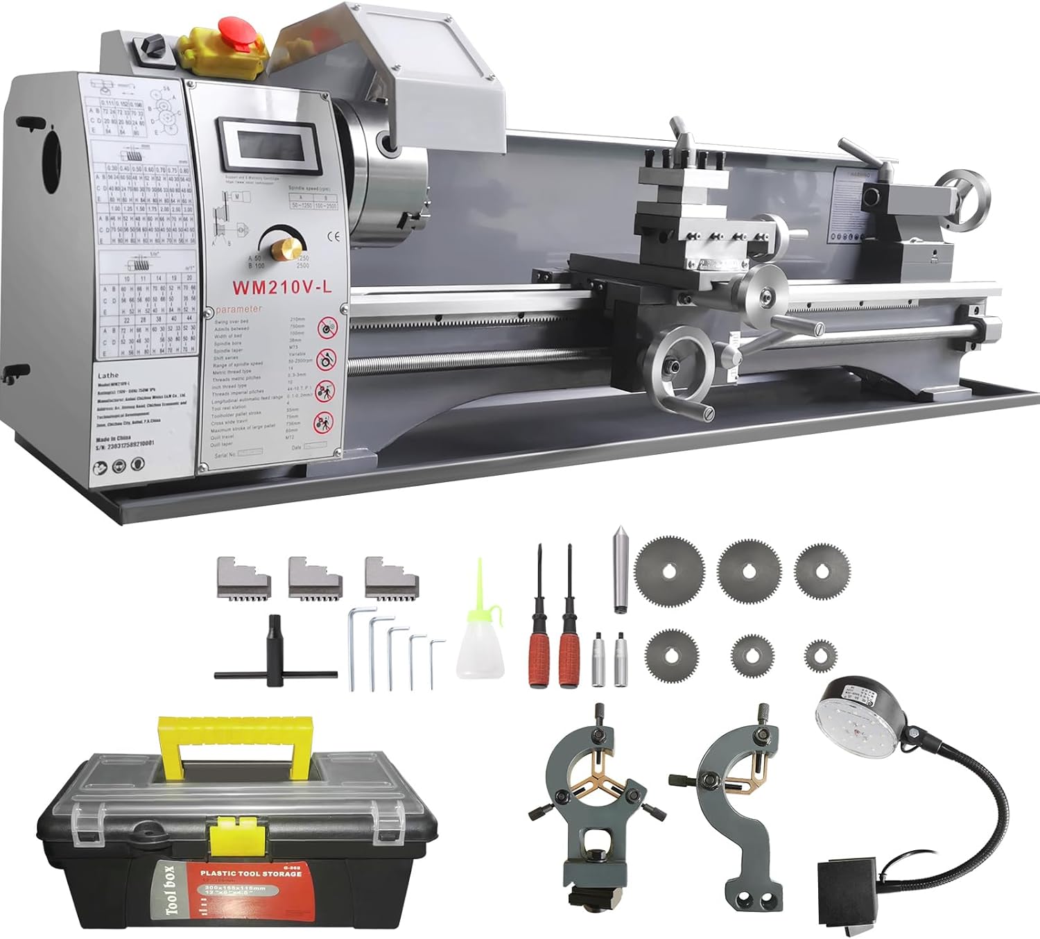 VEVOR Metal Lathe, 8.3'' x 29.5' Benchtop Metal Lathe 0-2500 RPM Continuously Variable Speed 750W Brushless Motor Metal Gears with LCD Display Metal Lathe Machine