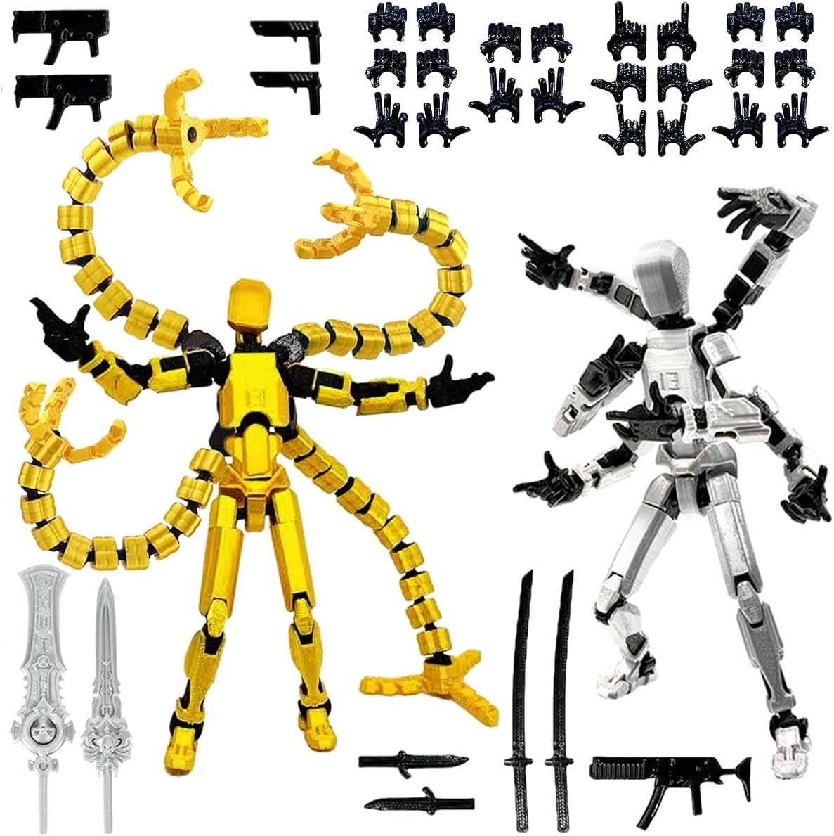 T13 Action Figure Set (Assembly Completed) 2 Pcs, 3D Printed Multi-Jointed, Titan 13 Action Figures, Multi-Articular Lucky Mobile Robot Nova,Desktop Decorations for Game Lovers Toys (Gold Sliver)