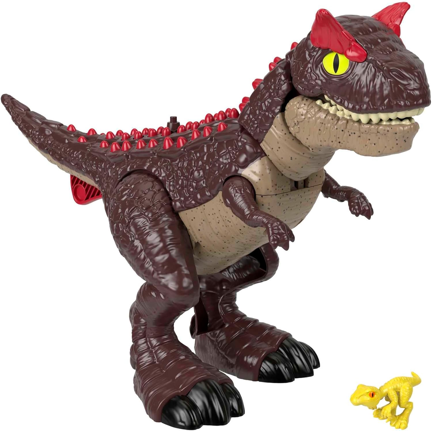 Imaginext Jurassic World Dinosaur Toy Spike Strike Carnotaurus 11-Inch Tall Figure with Baby Raptor for Age 3+, HML42