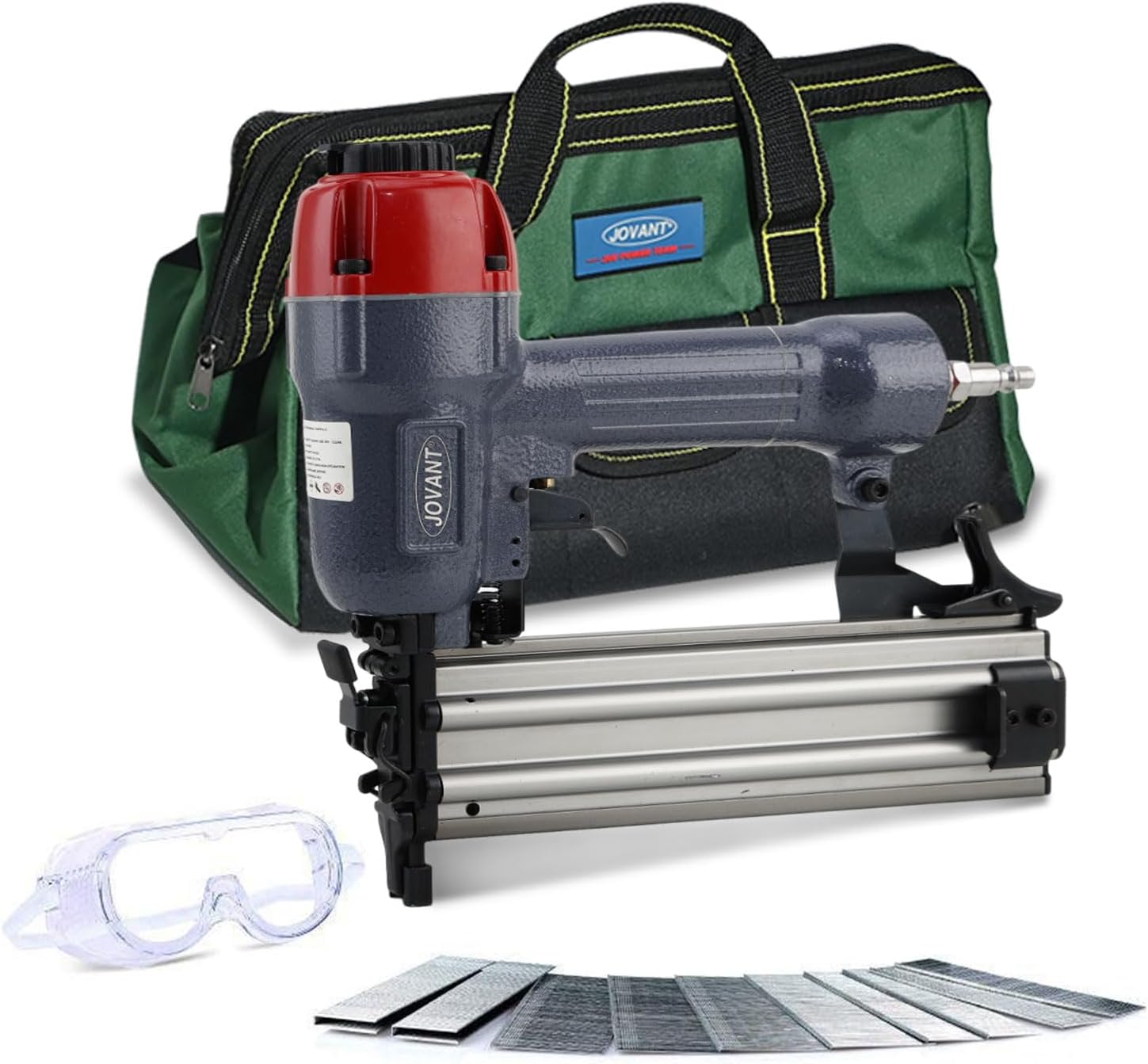 18GA Pneumatic Brad Nailer,Accepts 5/8 to 2Inch Brad Nails & Crown 5/8 to 1-5/8 Inch Staple.2 in 1 Nail Gun with 1600 Nails and 1200 Staples Ideal for Upholstery, Woodworking(Include Portable Bag)