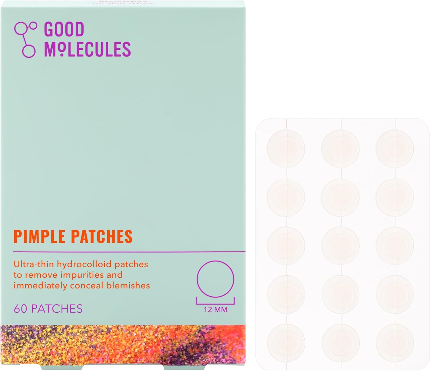Good Molecules Pimple Patches - 60 Ultra-Thin Hydrocolloid Patches To Conceal Whiteheads, Blackheads And Blemishes, Target Acne And Impurities - Cellulose And Pectin Face Skin Care