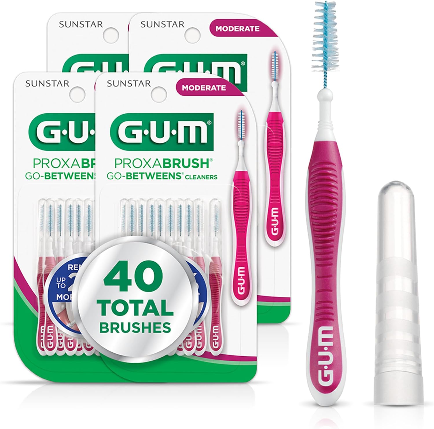 GUM Proxabrush Go-Betweens Moderate Interdental Brushes, 10 Count (4 Pack)