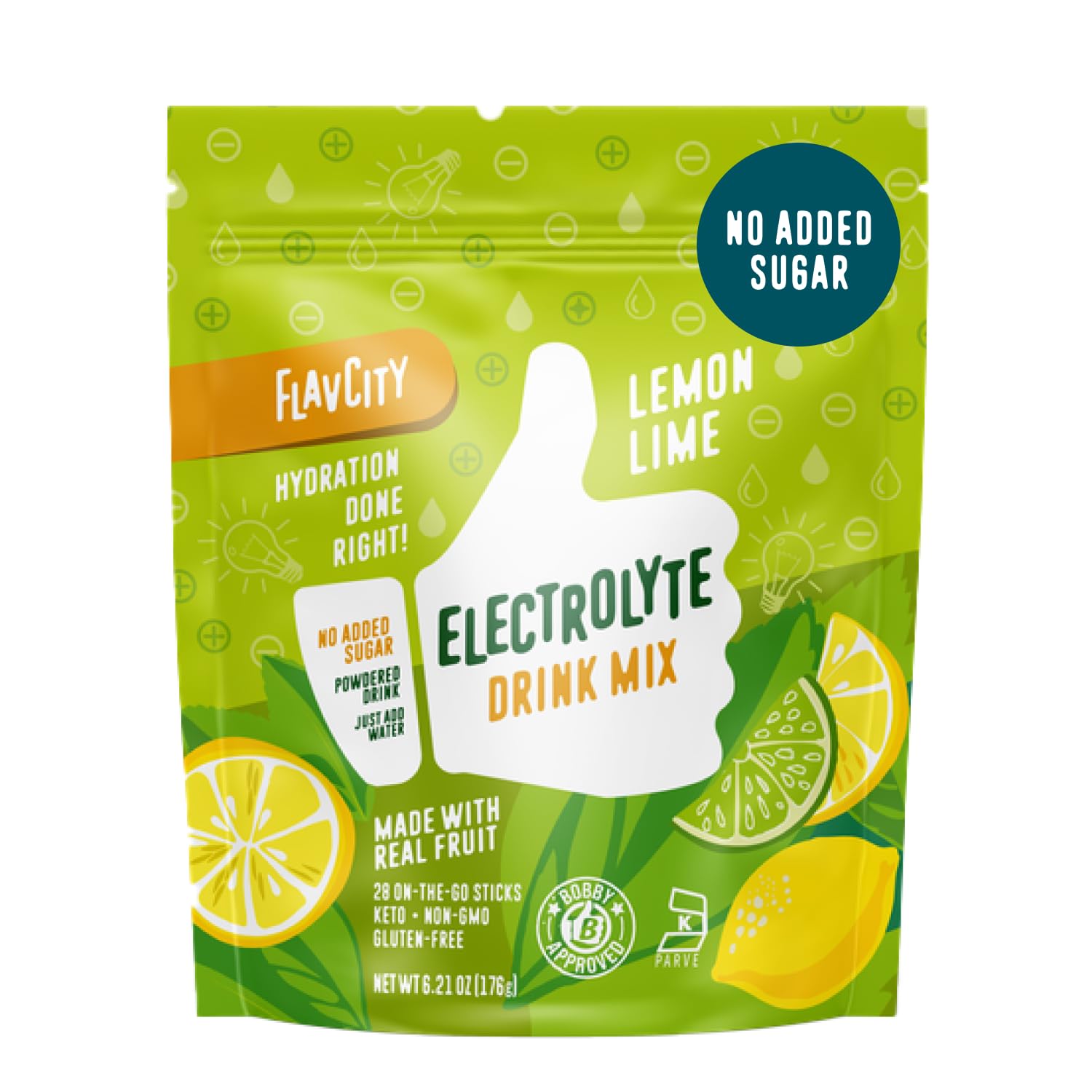 FlavCity Lemon Lime Electrolytes Powder Packets - 28 Hydration Packets - No Added Sugar - Hydration Powder with Real Fruit & Unrefined Sea Salt - Keto & Gluten-Free (28 Stick Packs)