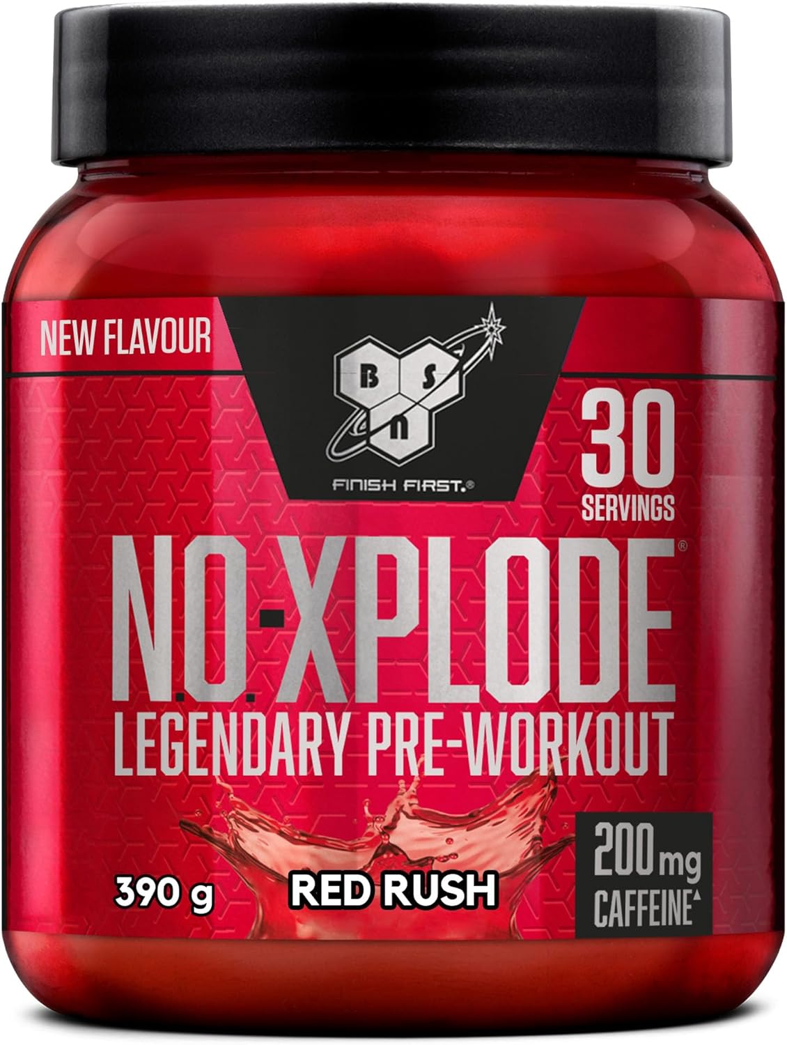 BSN Nutrition N.O.-Xplode Pre Workout Powder Food Supplement, Energy and Focus Booster with Caffeine, Amino Acids, Vitamin C and Zinc, Red Rush Flavour, 30 Servings, 390 g