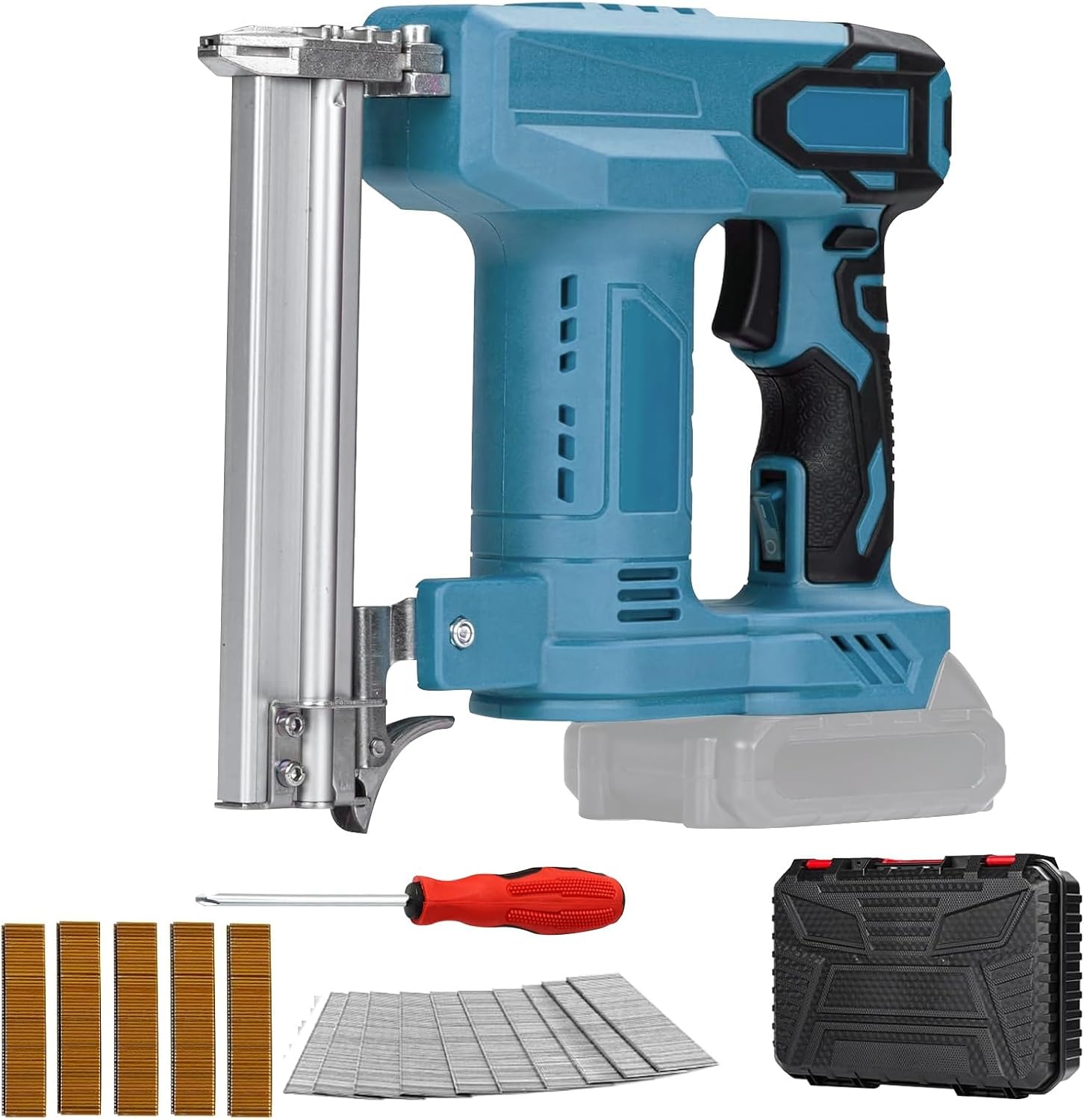 Cordless Brad Nailer, Cordless Nail Staple Gun Compatible with Makita 18V Battery, 2 in 1 Electric Stapler Nailer with 100 Nails and 500 Staples, Nail Gun/Staple Gun for Upholstery, Carpentry