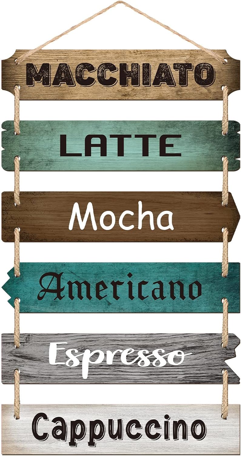 Chunful Coffee Bar Decor Coffee Signs Wooden Rustic Vintage Hanging Wall Art Decorative Signs Plaques for Bar Farmhouse Station Home Kitchen Office,21.3 x 11.2 Inches